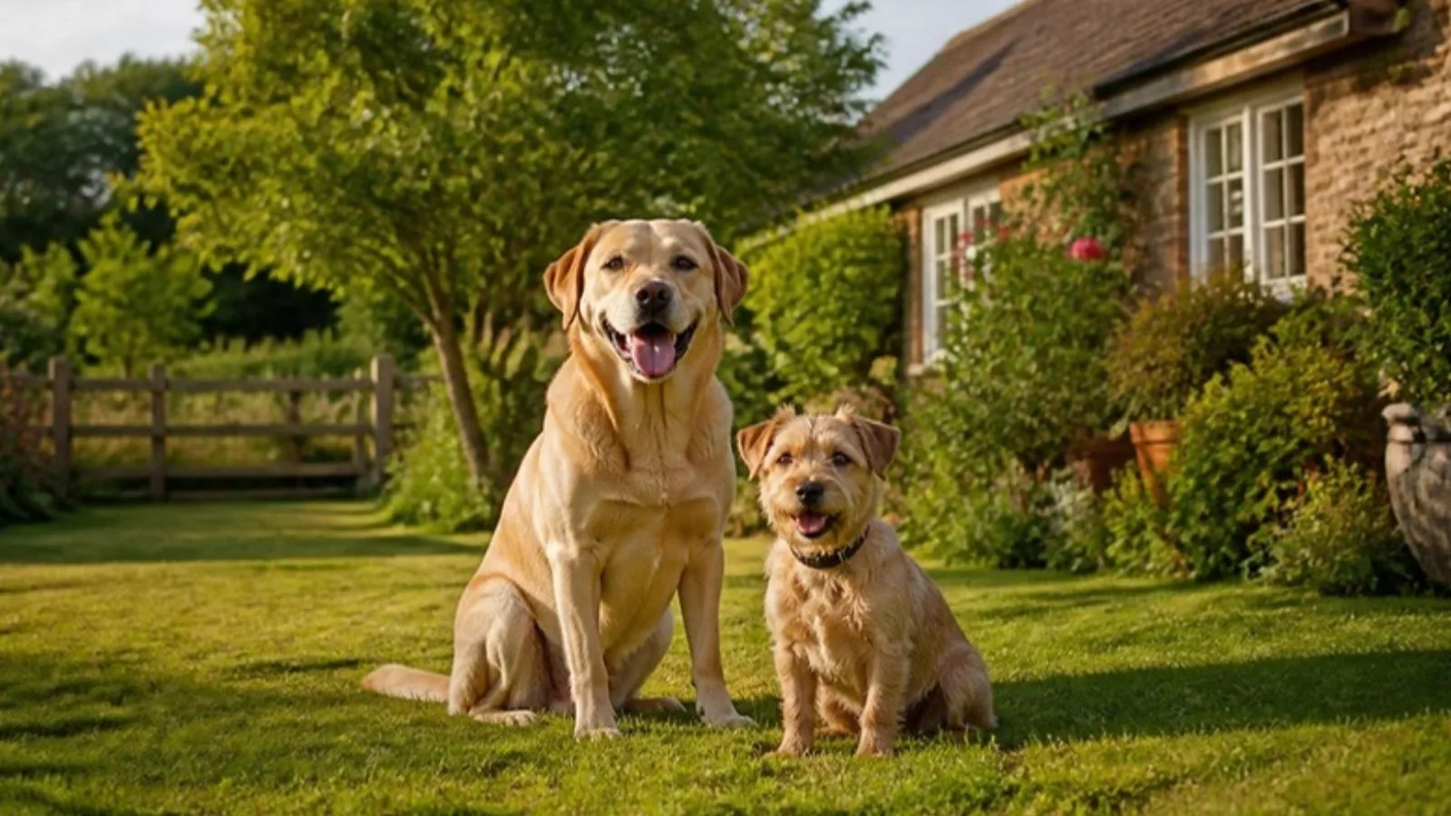 Happy dogs relaxing in an Essex garden